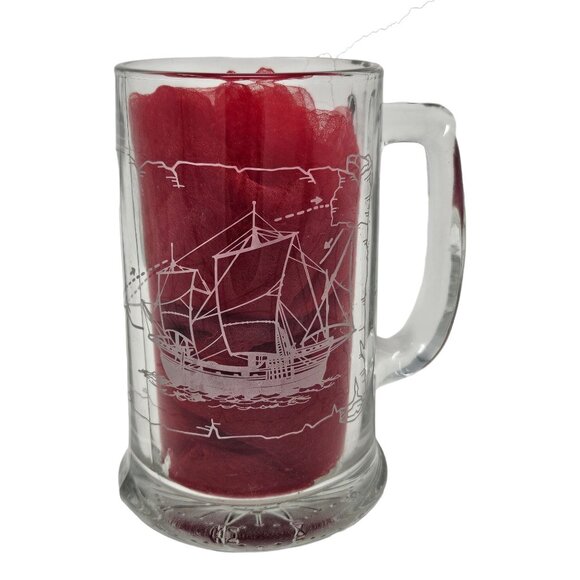 VTG Long John Silvers Columbus Voyage Nautical Sailing Ships Glass Mug Set of 3 - Picture 3 of 16